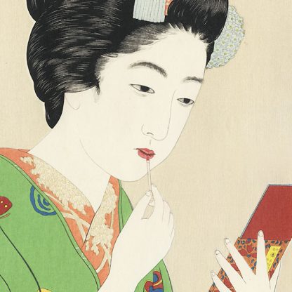 Goyo Hashiguchi (1880 – 1921) - Jeune fille se mettant du rouge à lèvres - Lipstick - 1920 - Editeur Tanseisha - Réédition de 1981 - Détail