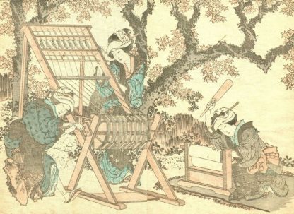 HA65 - Hokusai - Fileuses sous les érables - Estampe originale de 1849 - Extrait de Gafu e-hon