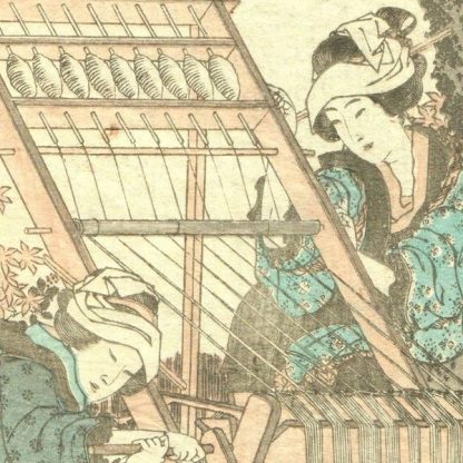 HA65 - Hokusai - Fileuses sous les érables - Estampe originale de 1849 - Extrait de Gafu e-hon