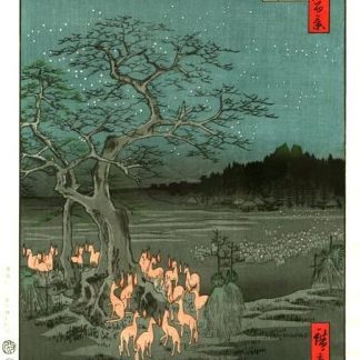 Hiroshige -100 vues d'Edo - Feux follets des renards la nuit du Nouvel An près de l'arbre de fer au sanctuaire d'Oji - Edition commémorative 1998 - Editeur Unsodo