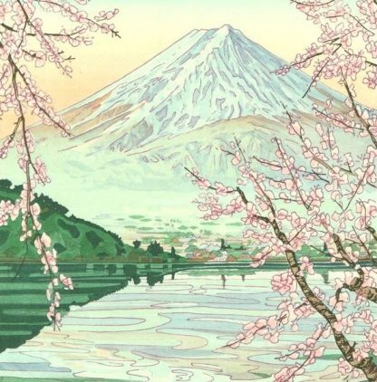 Koichi OKADA - Le mont Fuji vu du lac Kawaguchi - Estampe originale - Bois gravés en 1954