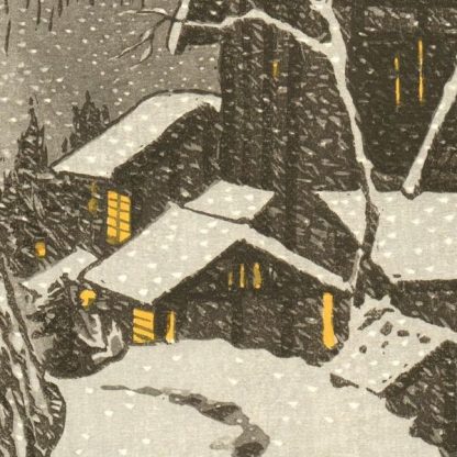 Shiro KASAMATSU - Crépuscule à Minakami - Estampe originale - Bois gravés en 1958 - Editeur Unsodo - Détail