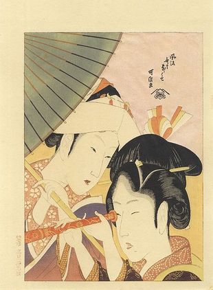 Hokusai - 7 manies des femmes sans élégance - Longue vue - Editeur Takamizawa