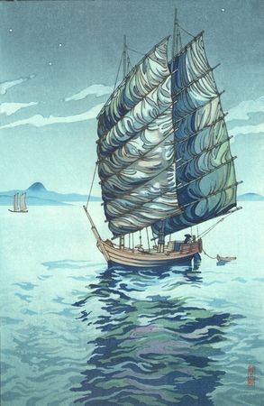 Shintaro Okazaki - La mer intérieure de Seto au clair de lune - 1953 - Editeur Unsodo - Estampe japonaise originale