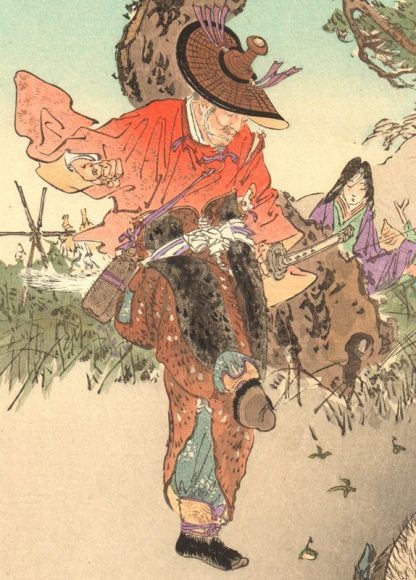 Gekko Ogata - Les chasses de l'empereur Yuryuaku sur le mont Katsuragi -1893 -Estampe japonaise originale