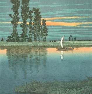Hasui Kawase - Crépuscule à Ishibori - 1930 - Editeur Shobisha - Estampe japonaise